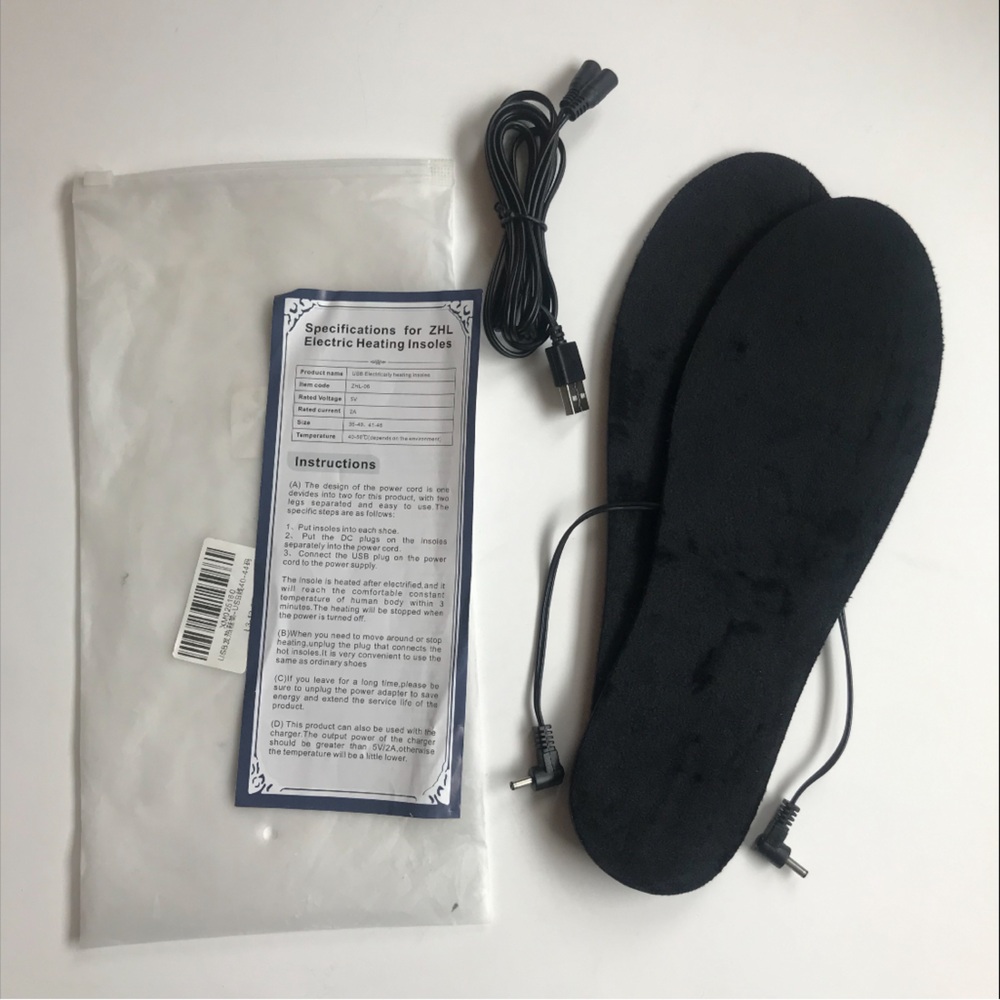 Heated Insoles with USB Cable, from ZHL. Size adjustable!